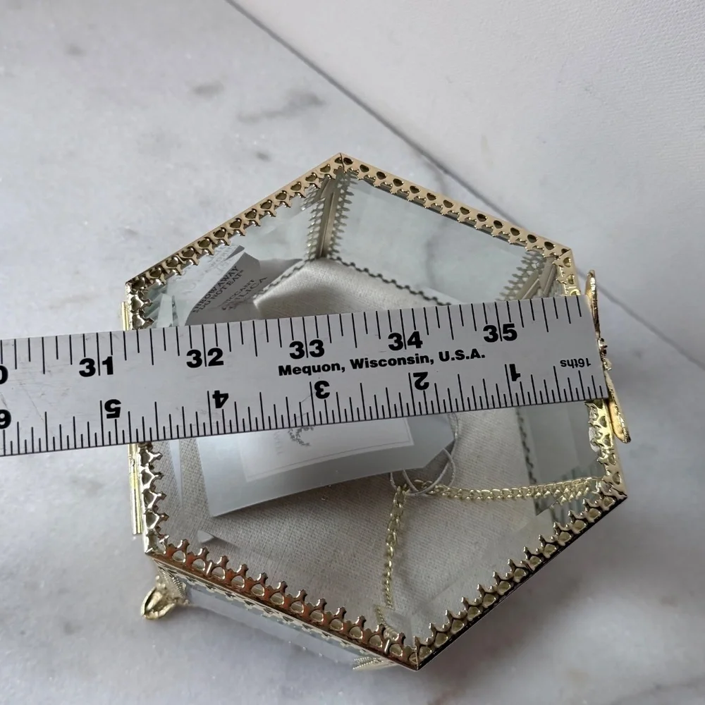 Antique style glass and gold filigree jewelry box